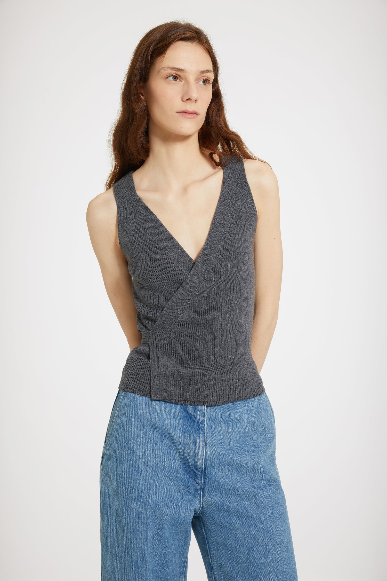 Débardeur à dos croisé en laine mélangée éco-responsable - Gris Graphite