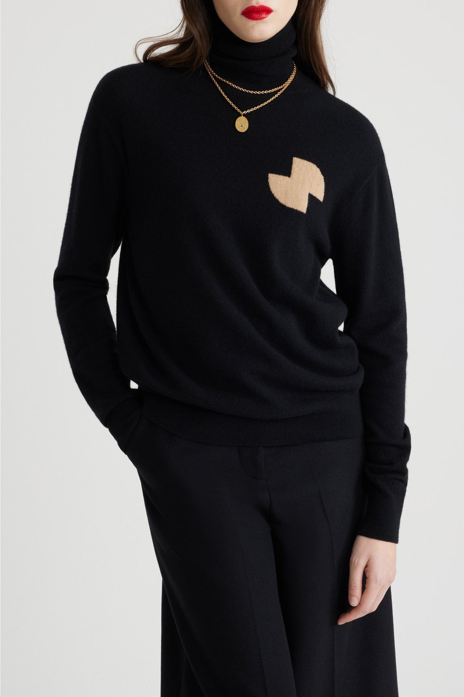 Pull col roulé JP en laine et cachemire - Noir