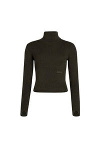Pull col roulé côtelé en laine et cachemire - Kaki