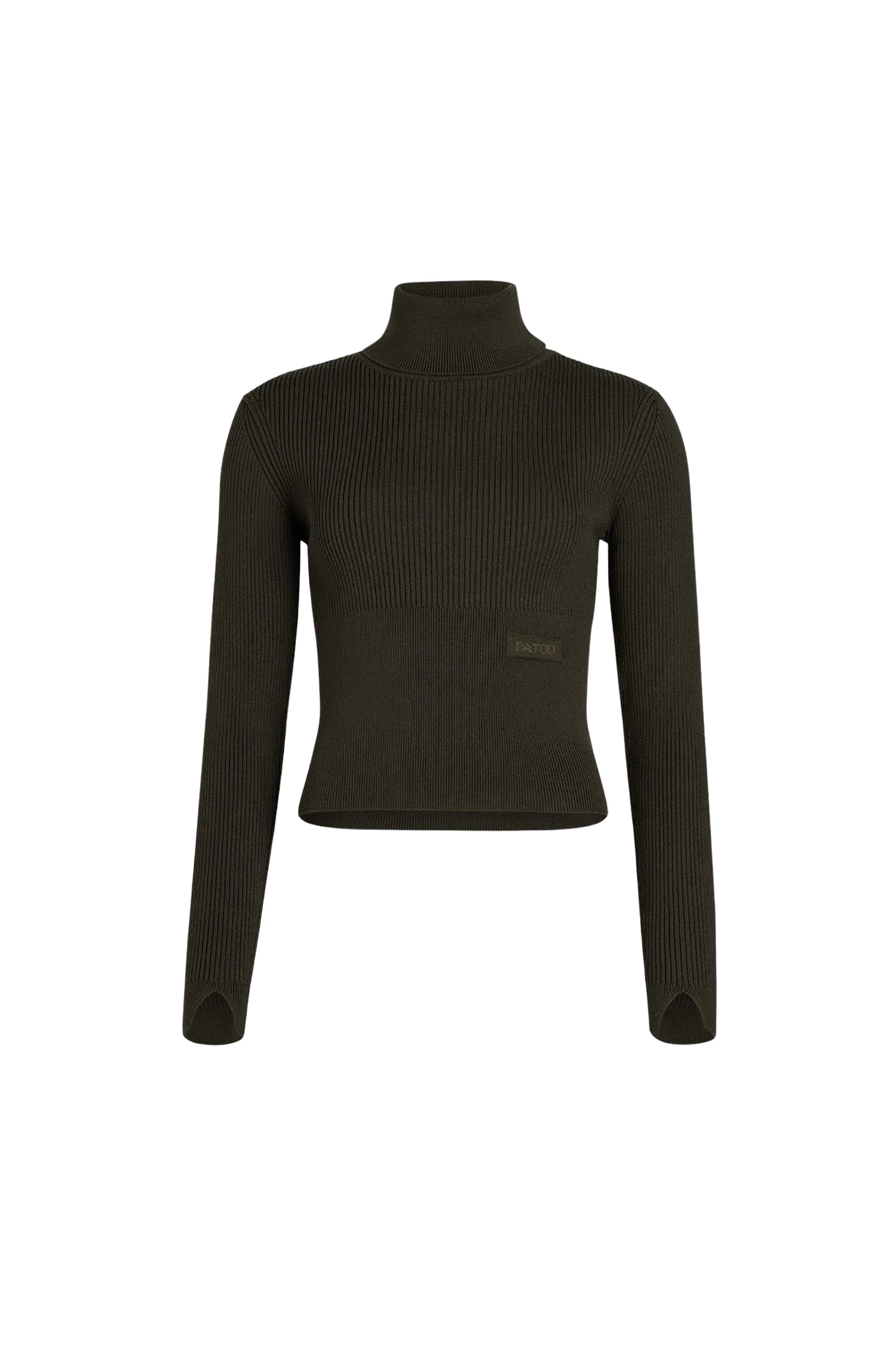 Pull col roulé côtelé en laine et cachemire - Kaki