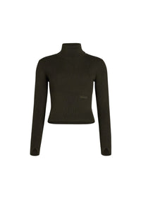Khaki / Pull à col roulé côtelé en laine et cachemire éco-responsable