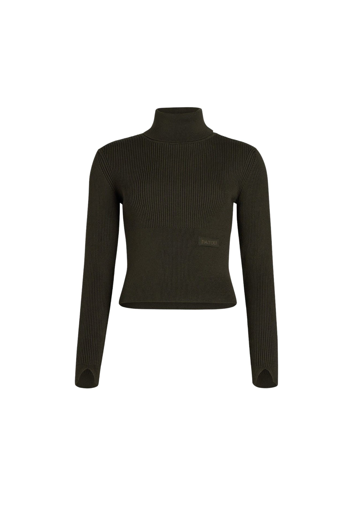 Khaki / Pull à col roulé côtelé en laine et cachemire éco-responsable