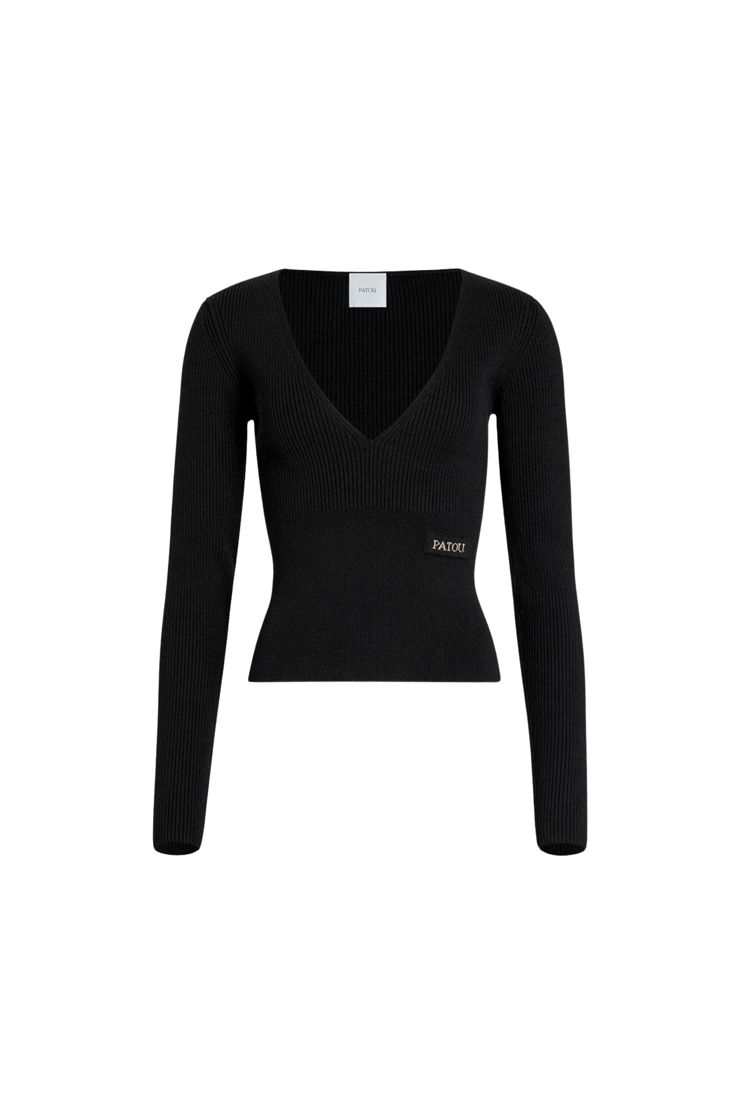 Pull à col V côtelé en laine - Noir
