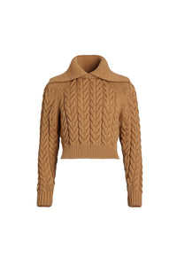Pull marin tressé en laine - Marron Châtaigne
