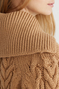 Chestnut / Pull marin tressé en laine éco-responsable