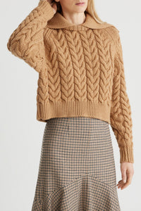 Pull marin tressé en laine - Marron Châtaigne