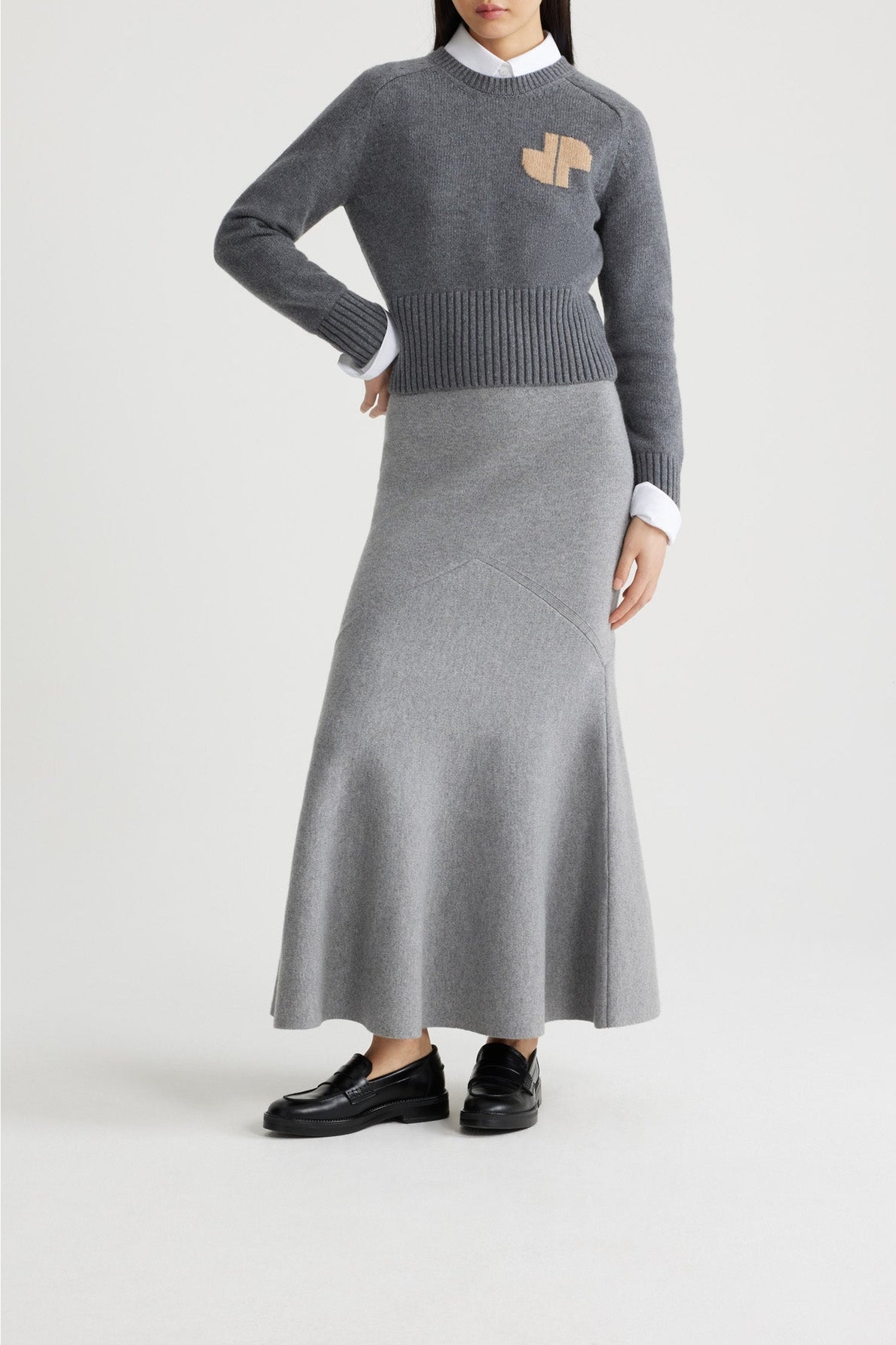 Pull à col rond JP en laine et cachemire - Gris Tempête