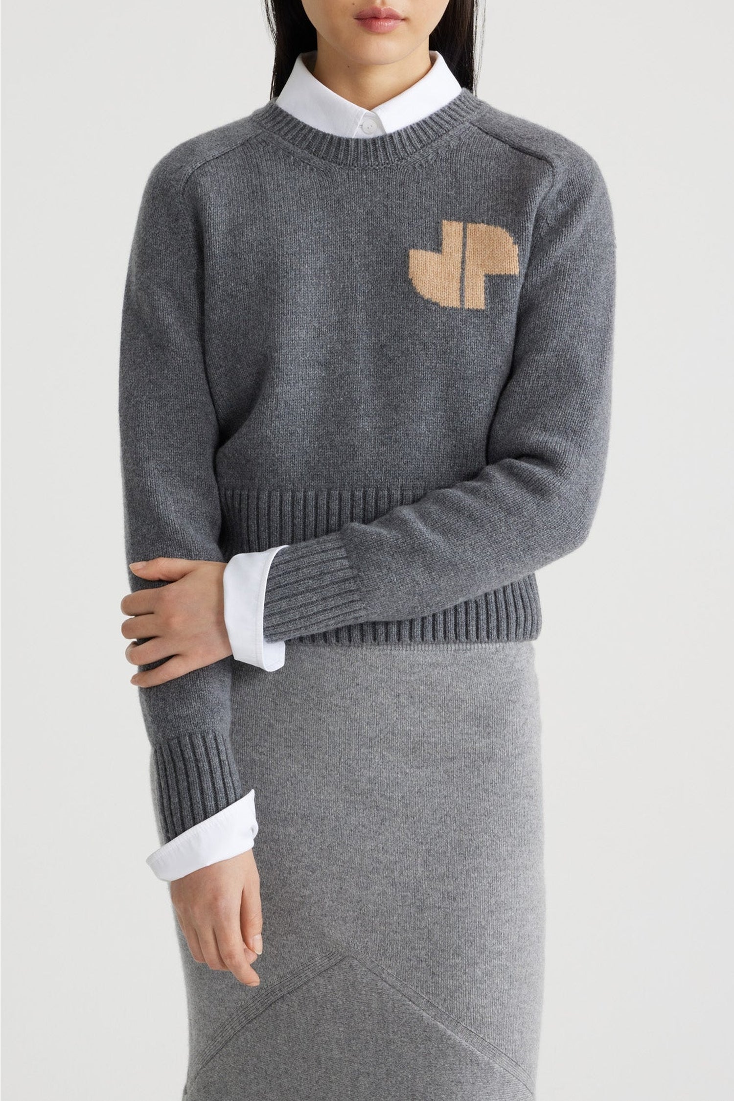 Pull à col rond JP en laine et cachemire - Gris Tempête