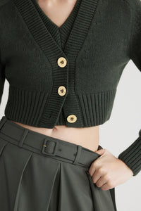 Bottle Green / Cardigan court en laine et cachemire éco-responsable