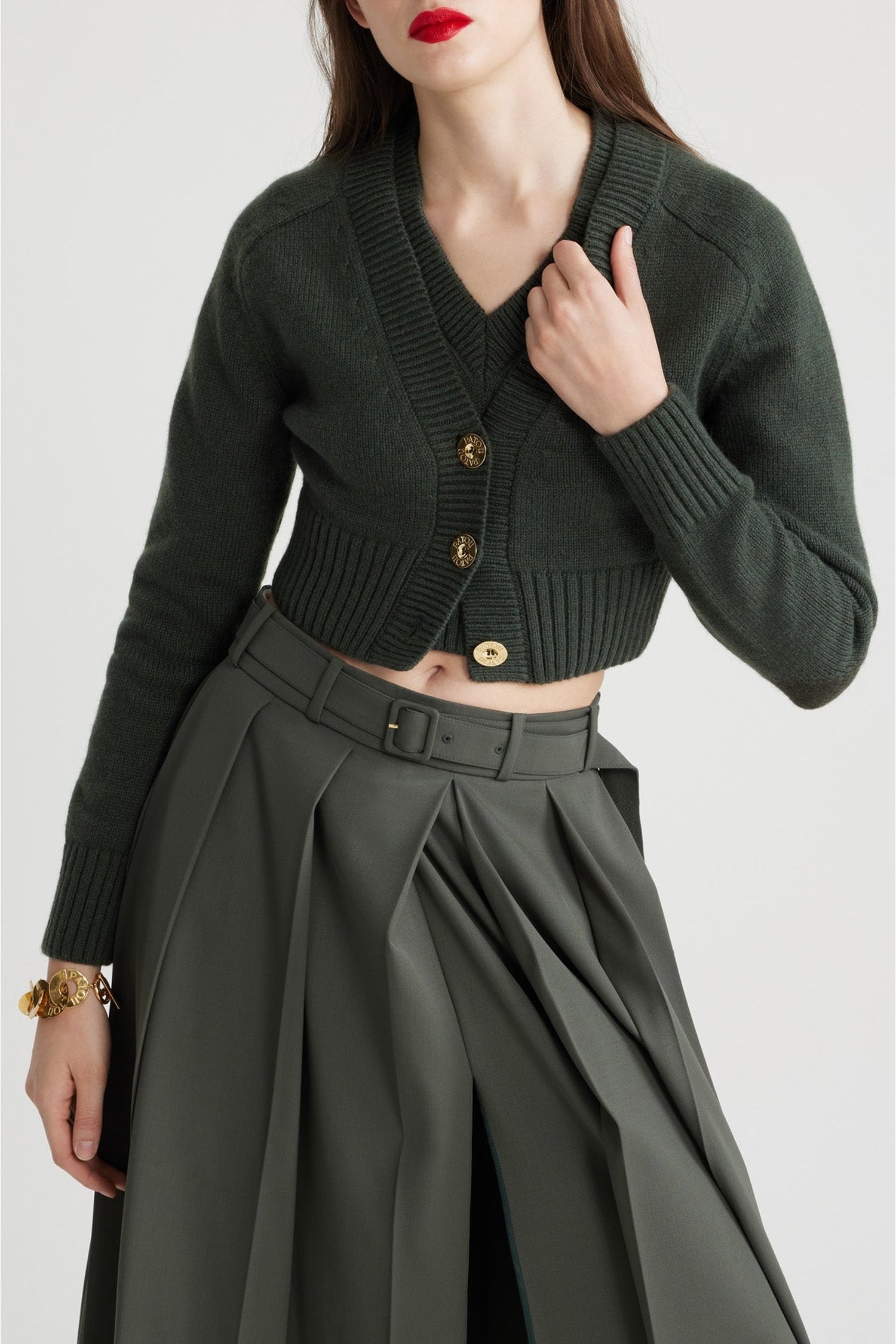 Cardigan court en laine et cachemire - Vert Bouteille