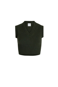Pull court sans manches en laine et cachemire - Vert Bouteille