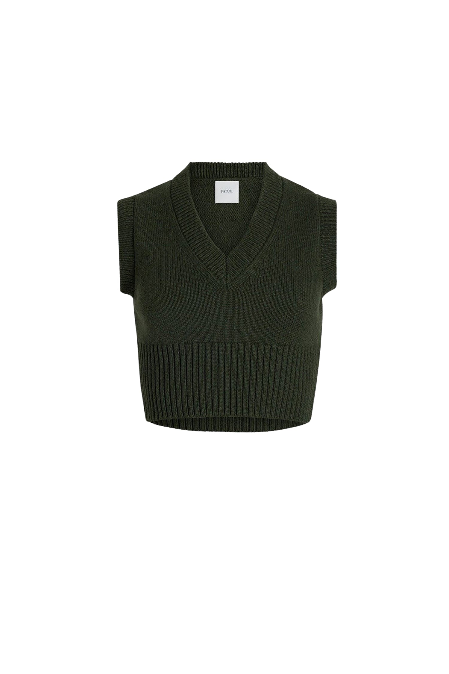 Pull court sans manches en laine et cachemire - Vert Bouteille