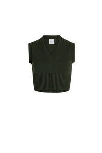 Bottle Green / Pull sans manches court en laine et cachemire éco-responsable