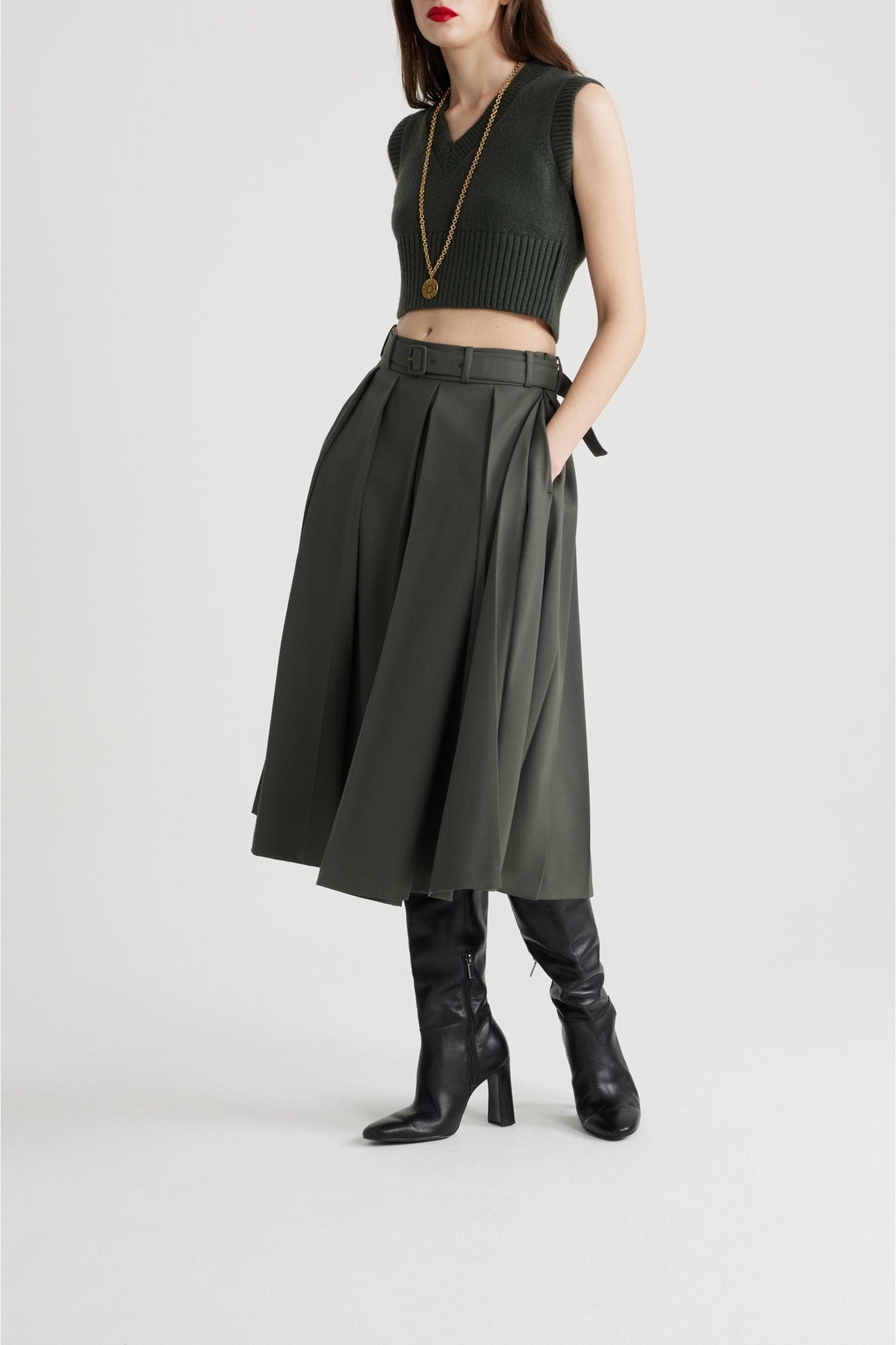 Pull court sans manches en laine et cachemire - Vert Bouteille