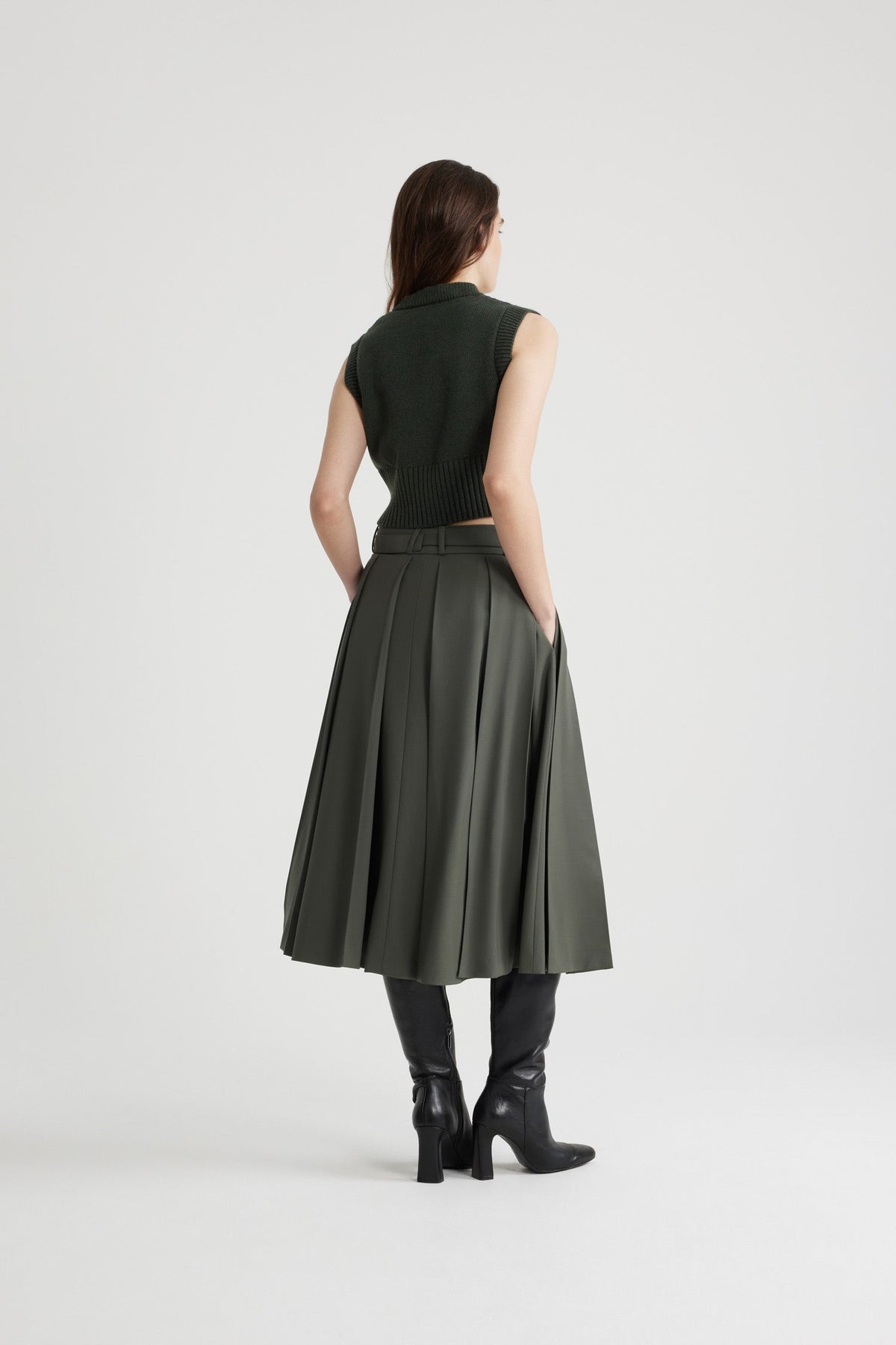 Bottle Green / Pull sans manches court en laine et cachemire éco-responsable