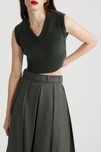 Bottle Green / Pull sans manches court en laine et cachemire éco-responsable