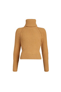 Golden Beige / Pull côtelé à col roulé en laine et cachemire éco-responsable