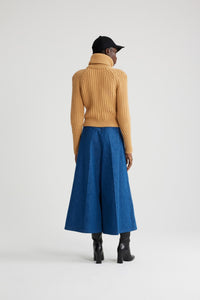 Golden Beige / Pull côtelé à col roulé en laine et cachemire éco-responsable