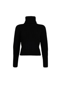Black / Pull côtelé à col roulé en laine et cachemire éco-responsable