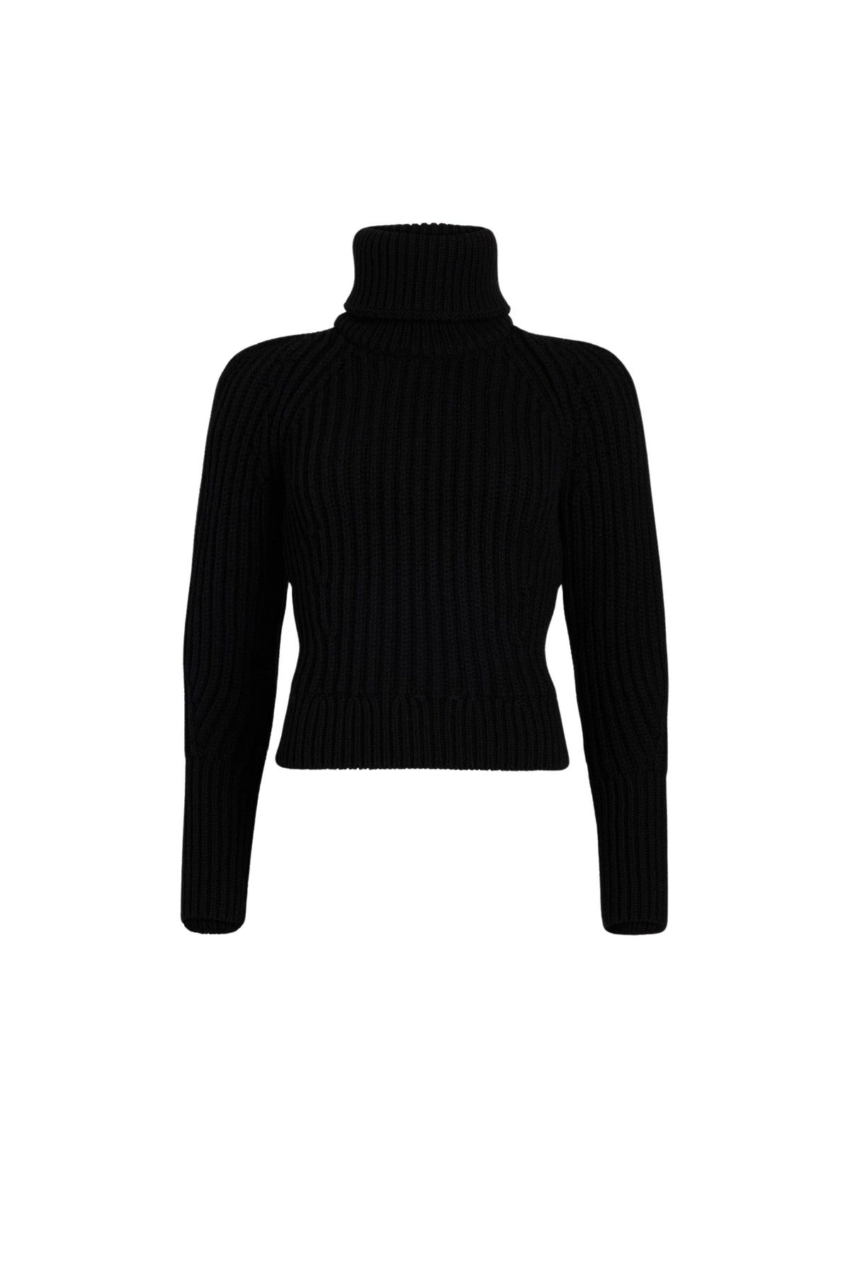 Black / Pull côtelé à col roulé en laine et cachemire éco-responsable