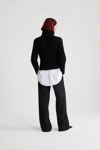 Black / Pull côtelé à col roulé en laine et cachemire éco-responsable