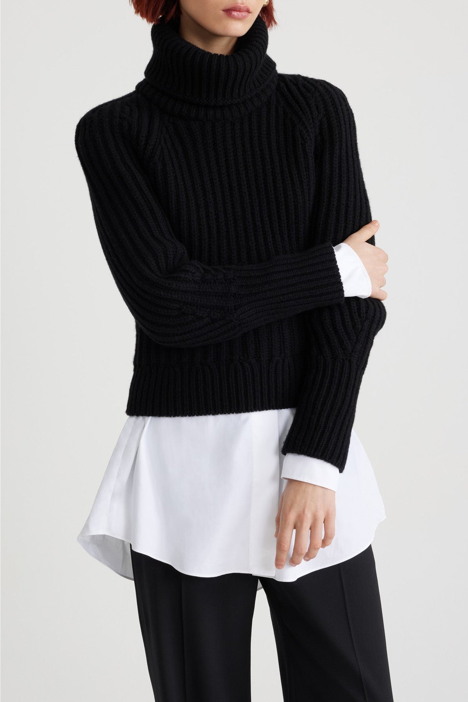 Pull col roulé en laine et cachemire - Noir
