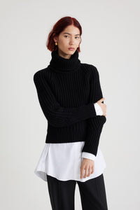 Black / Pull côtelé à col roulé en laine et cachemire éco-responsable