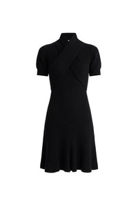 Robe midi à bustier croisé en laine et cachemire - Noir