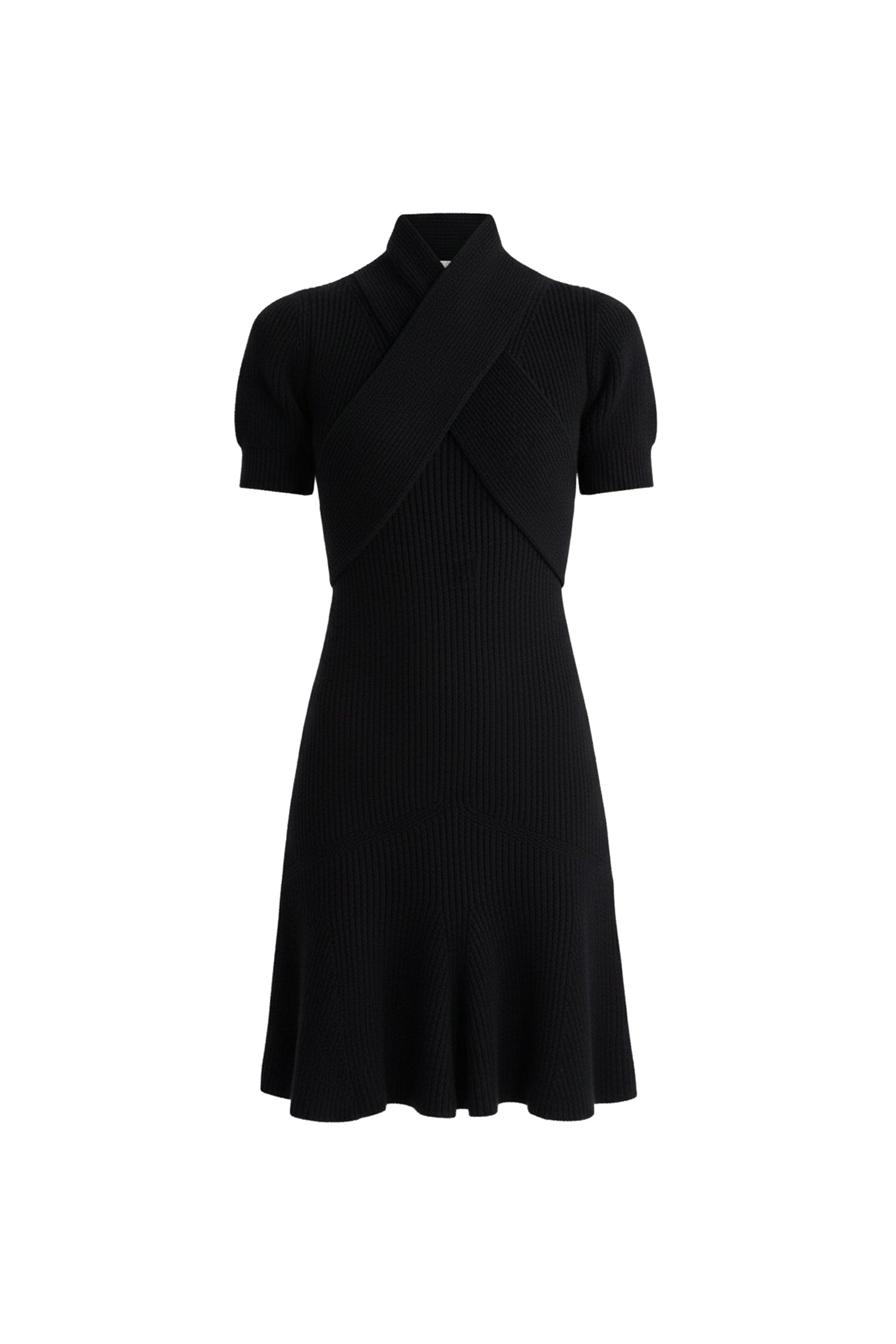 Robe midi à bustier croisé en laine et cachemire - Noir