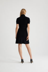 Robe midi à bustier croisé en laine et cachemire - Noir