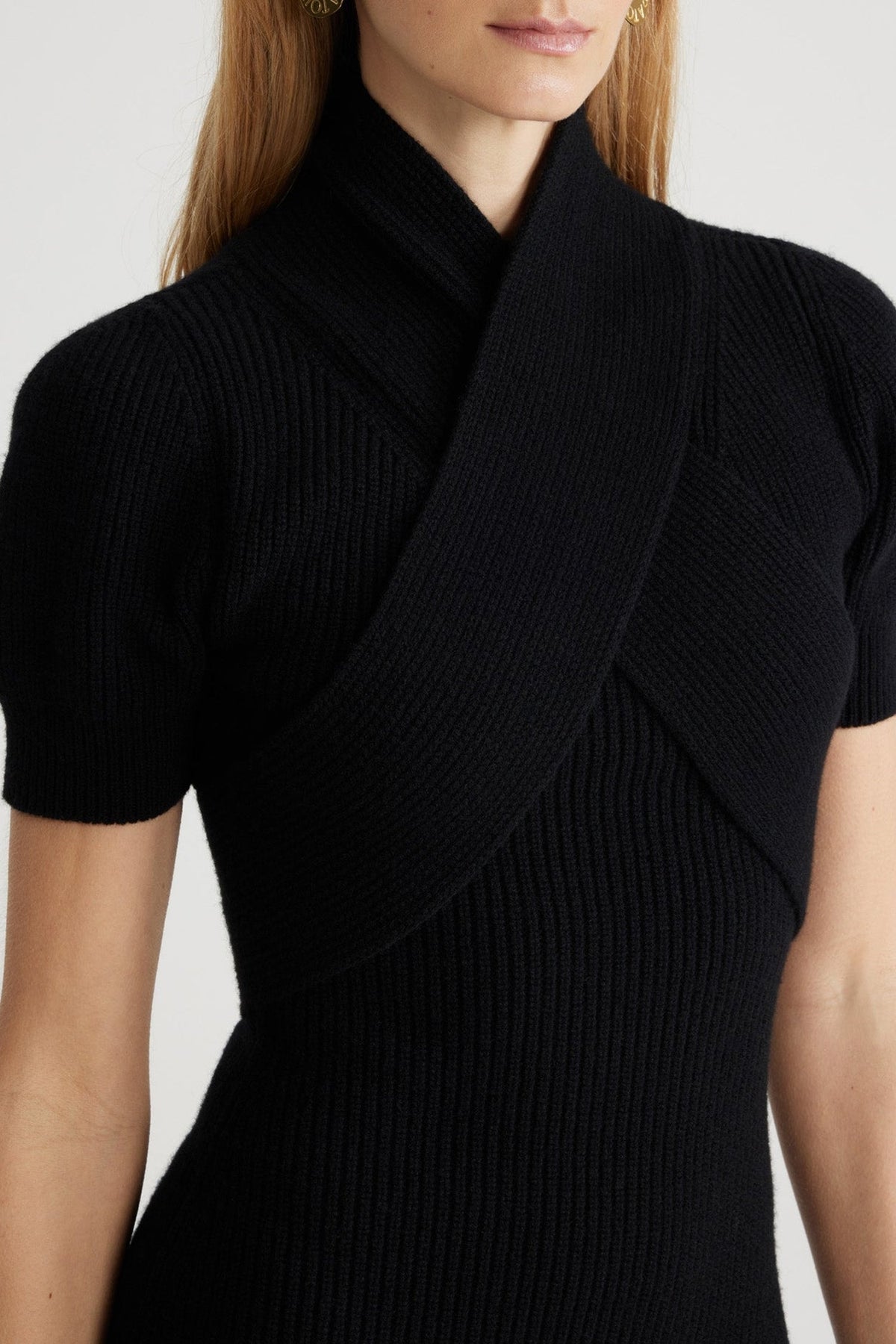 Black / Robe à bustier croisé en laine et cachemire éco-responsable