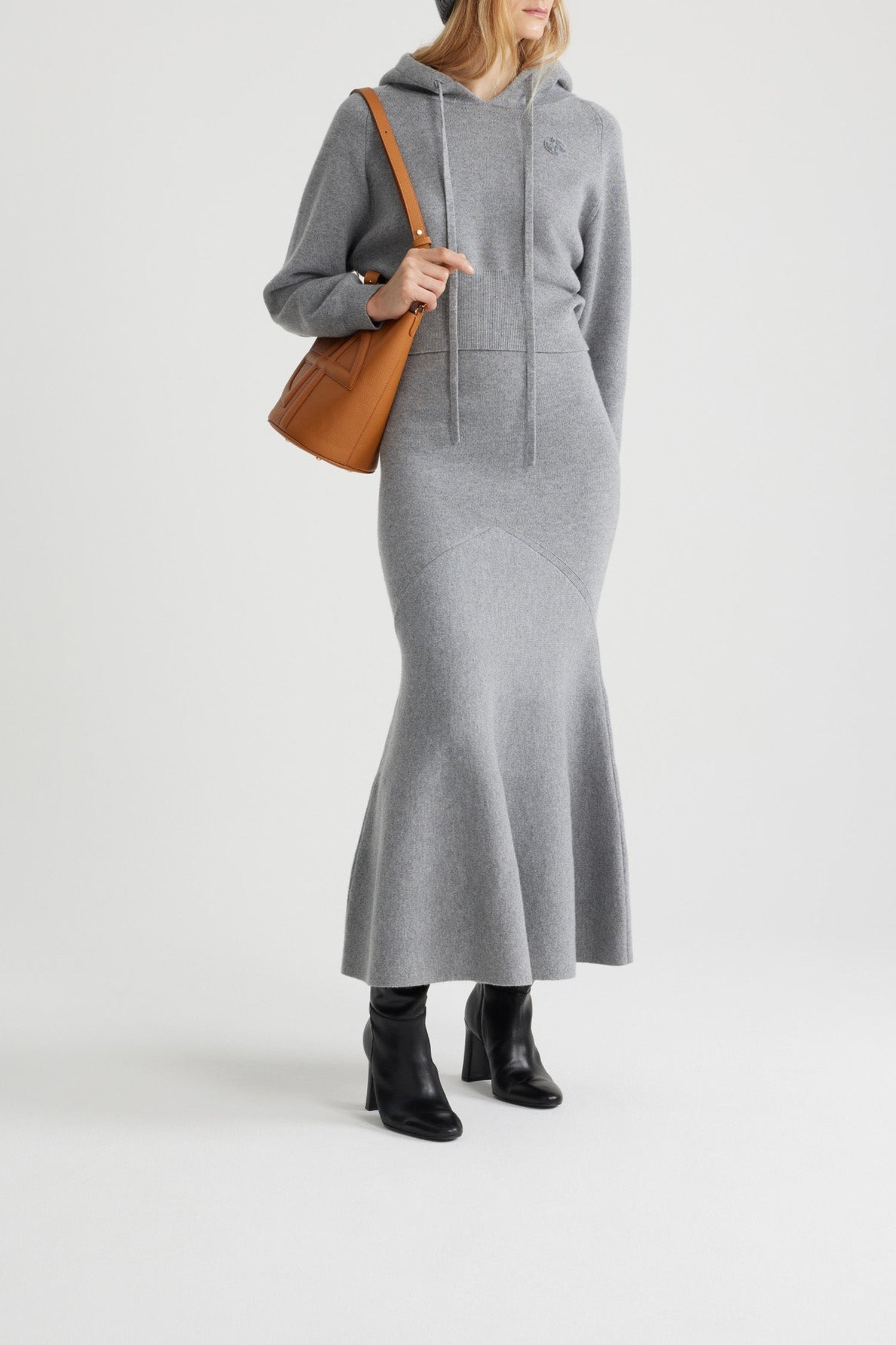 Jupe longue en laine et cachemire - Gris