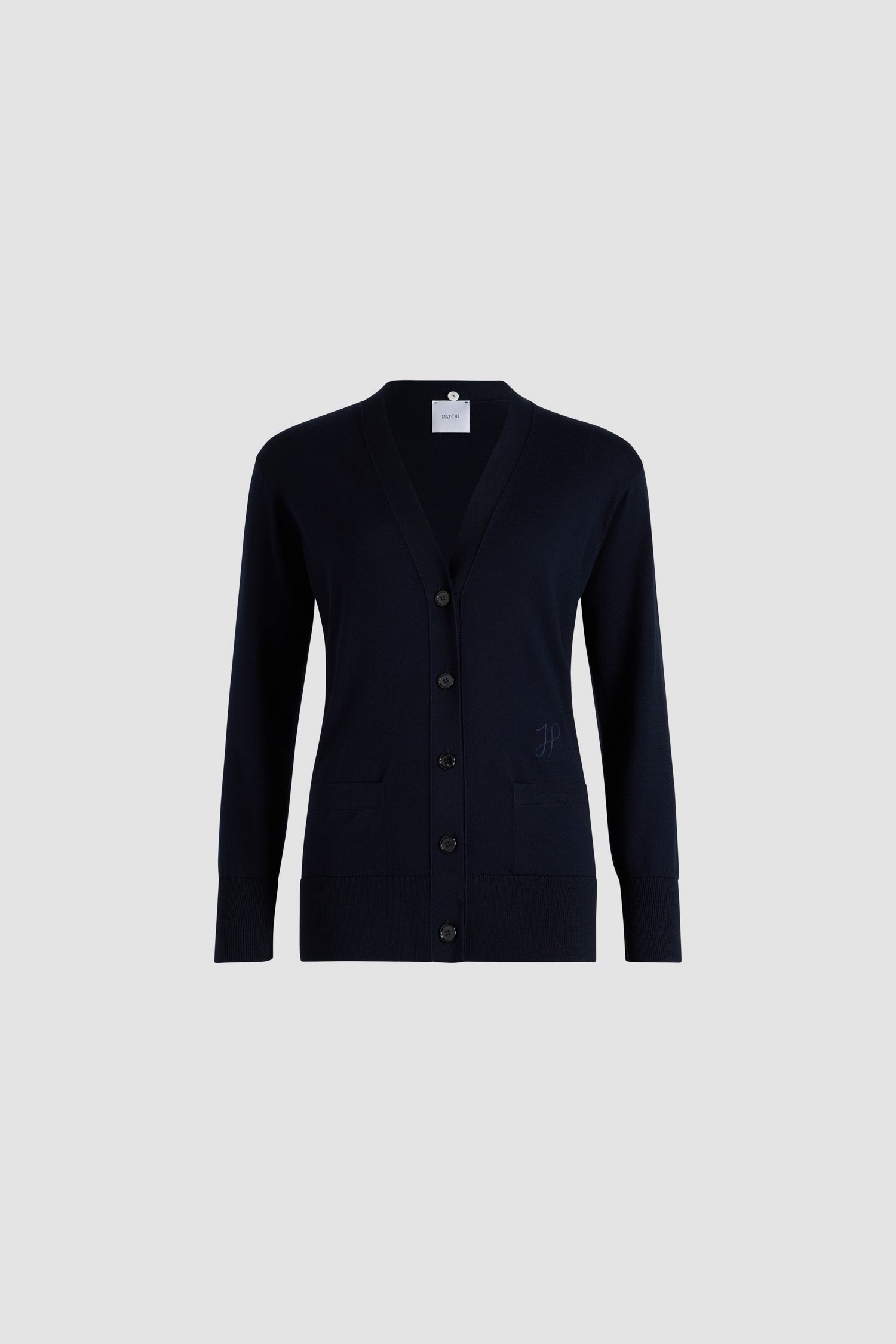 Cardigan à col trompe l'œil en maille de coton - Bleu Marine
