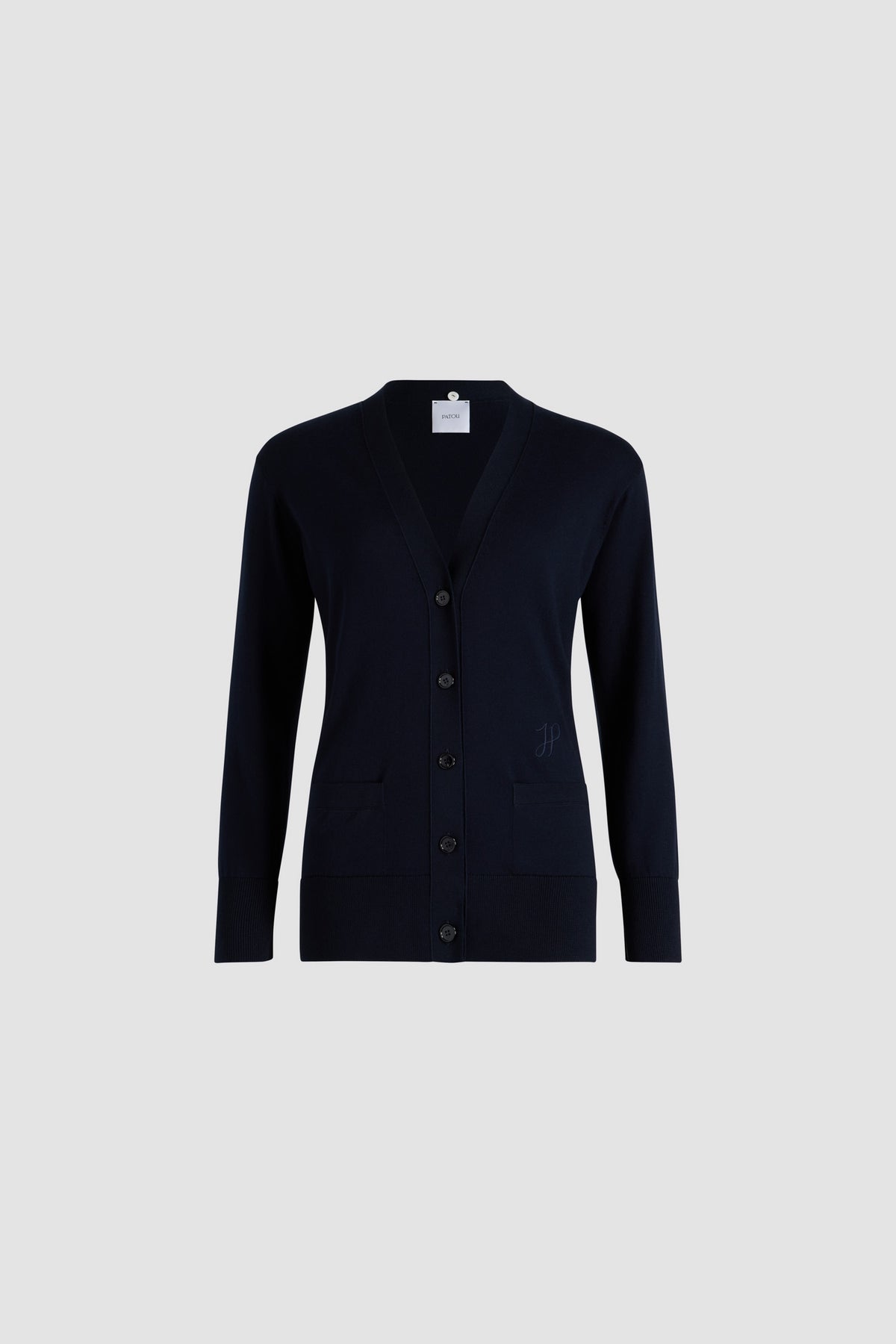 Navy Black / Cardigan à col trompe l'œil en maille de coton