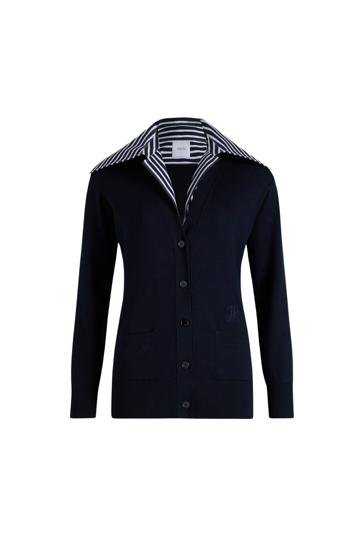 Cardigan à col trompe l'œil en maille de coton - Bleu Marine