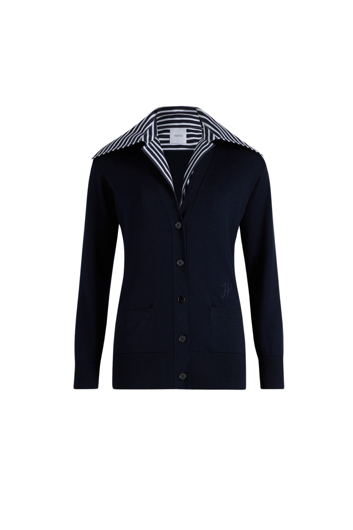 Navy Black / Cardigan à col trompe l'œil en maille de coton
