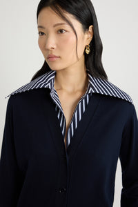 Navy Black / Cardigan à col trompe l'œil en maille de coton