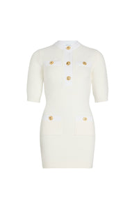 Ivory / Robe courte en maille de coton gaufrée