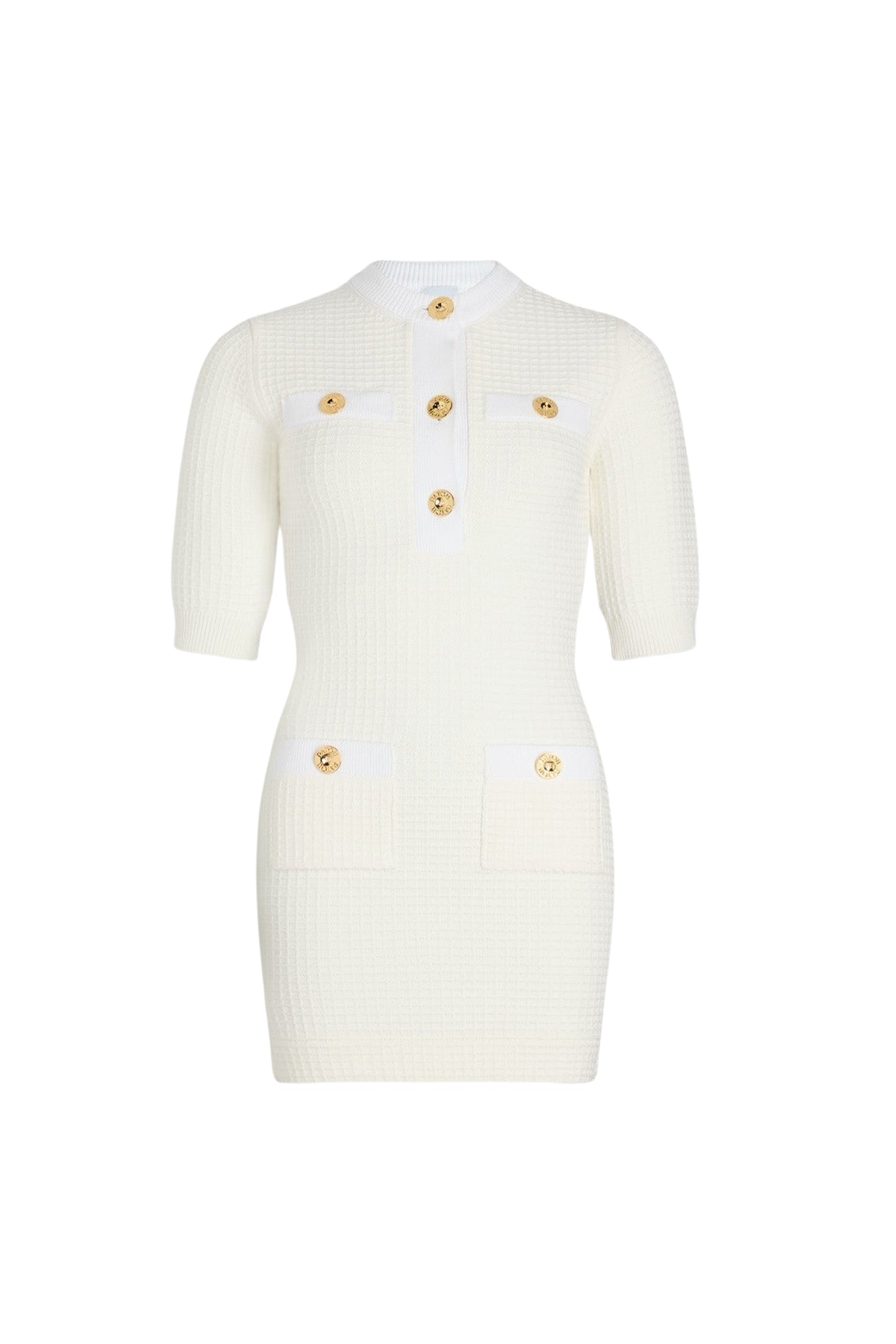 Ivory / Robe courte en maille de coton gaufrée