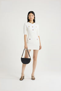 Ivory / Robe courte en maille de coton gaufrée