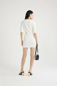 Ivory / Robe courte en maille de coton gaufrée