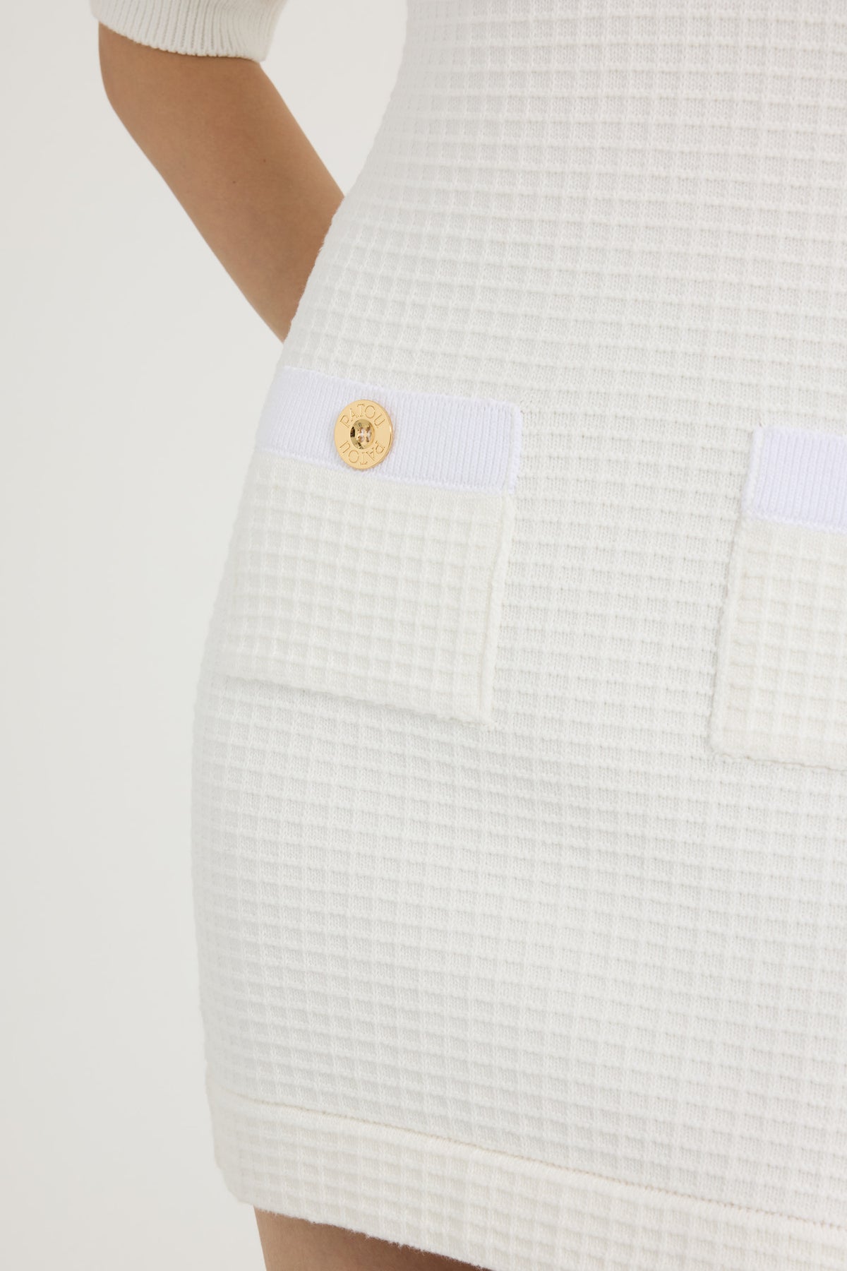 Ivory / Robe courte en maille de coton gaufrée