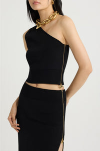 Top asymétrique en crêpe - Noir