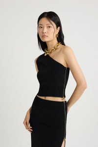 Black / Top asymétrique en crêpe technique