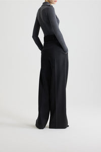 Pull côtelé en laine - Noir