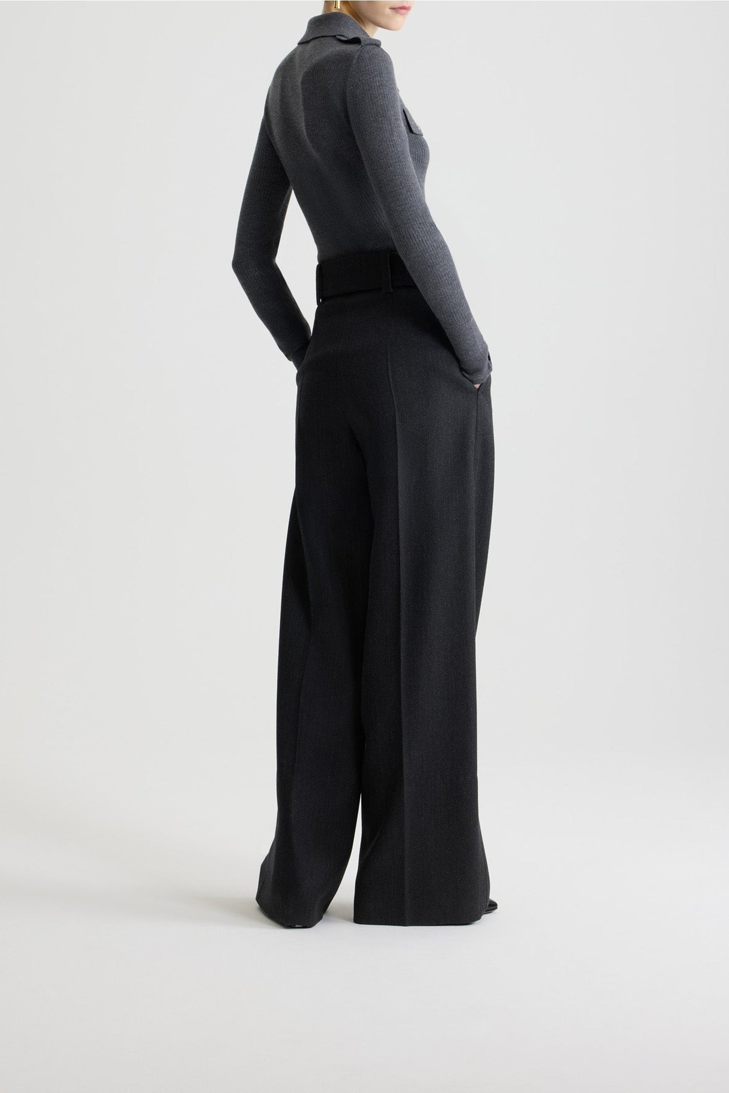 Pull côtelé en laine - Noir