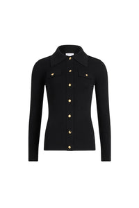 Pull côtelé en laine - Noir