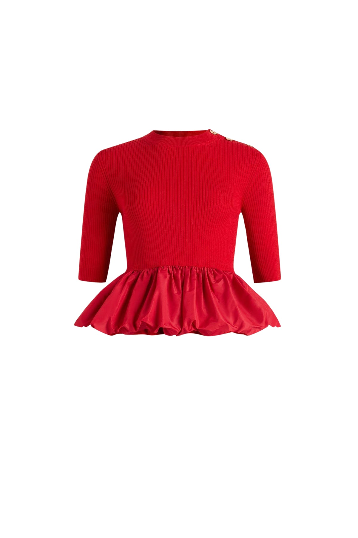 Elixir Red / Pull côtelé à ourlet volanté en laine et faille