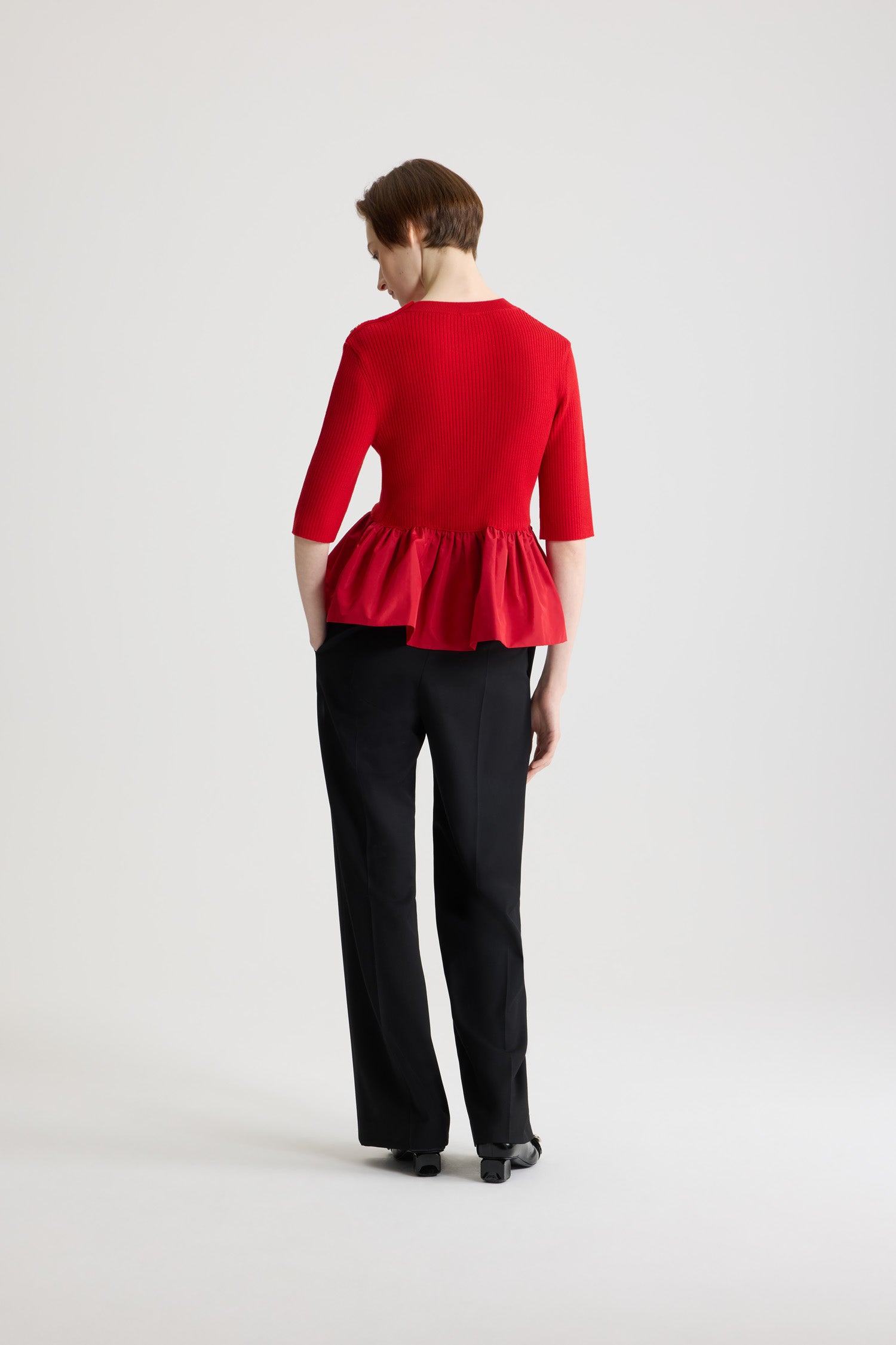 Pull côtelé en laine - Noir