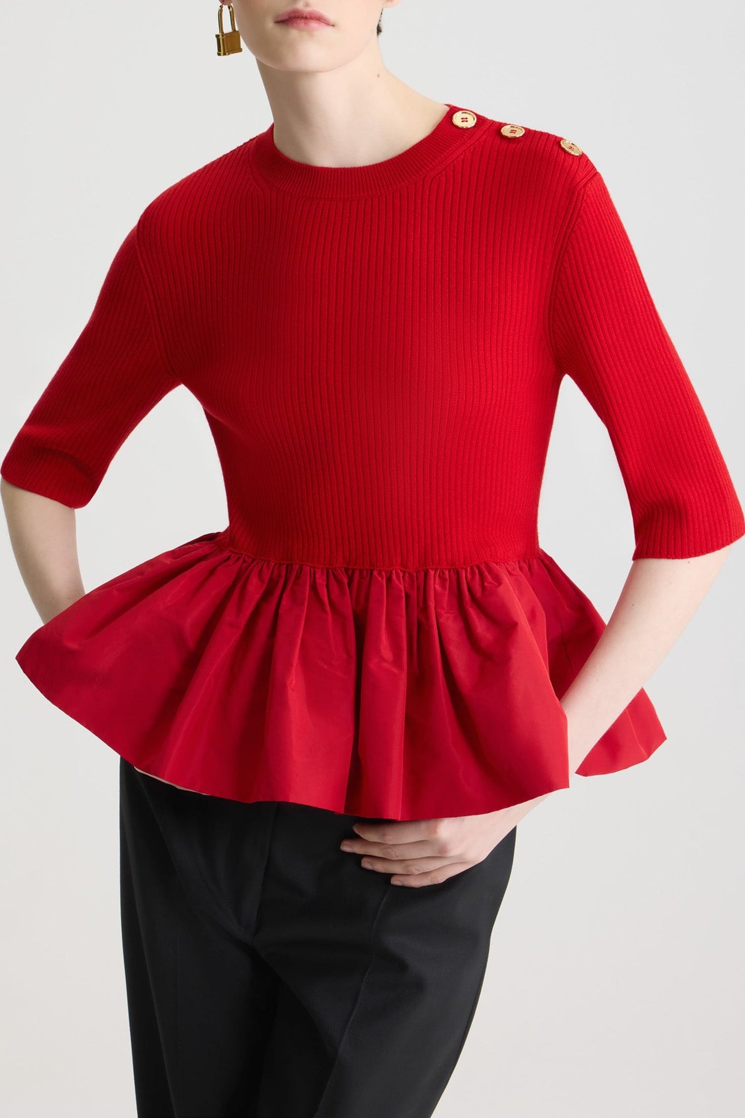 Pull côtelé en laine - Rouge Elixir
